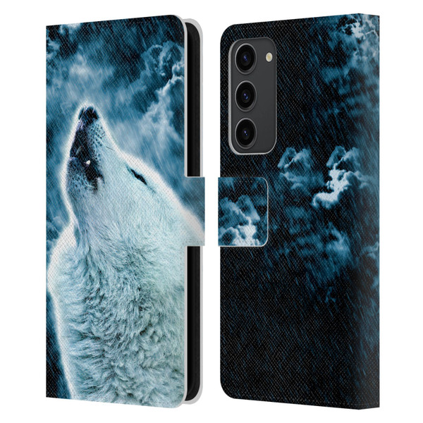 Simone Gatterwe Animals 2 Howling Wolf Leather Book Wallet Case Cover For Samsung Galaxy S23+ 5G