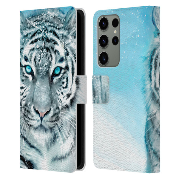 Aimee Stewart Animals White Tiger Leather Book Wallet Case Cover For Samsung Galaxy S23 Ultra 5G