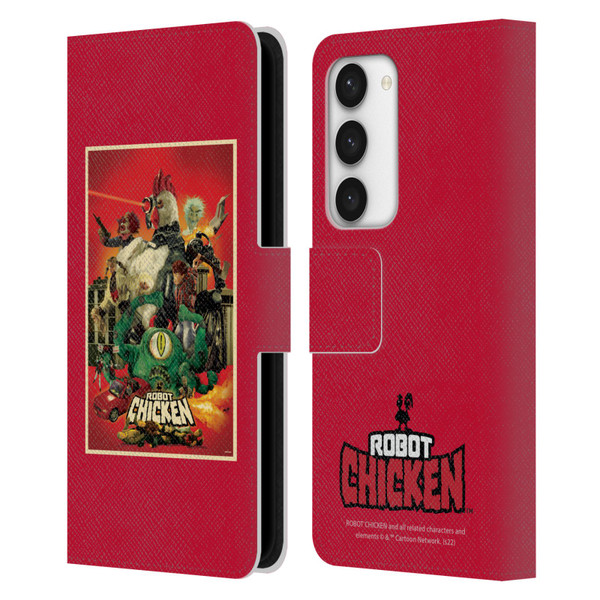 Robot Chicken Graphics Poster Leather Book Wallet Case Cover For Samsung Galaxy S23 5G