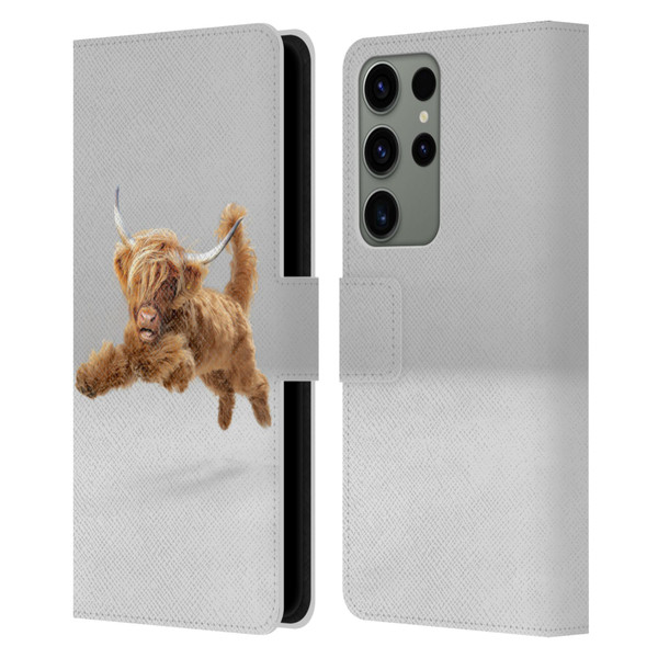 Pixelmated Animals Surreal Pets Highland Pup Leather Book Wallet Case Cover For Samsung Galaxy S23 Ultra 5G