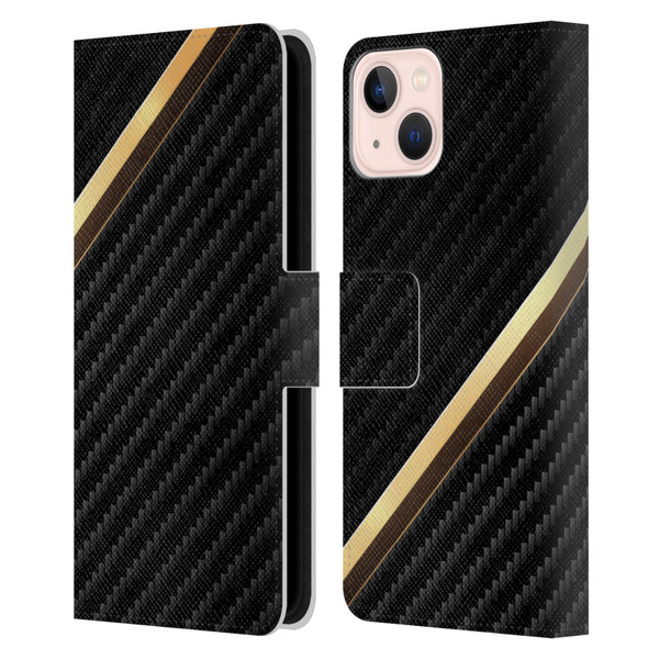 Alyn Spiller Carbon Fiber Gold Leather Book Wallet Case Cover For Apple iPhone 13