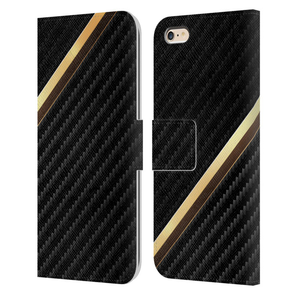 Alyn Spiller Carbon Fiber Gold Leather Book Wallet Case Cover For Apple iPhone 6 Plus / iPhone 6s Plus