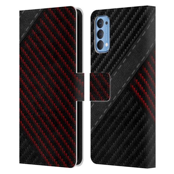 Alyn Spiller Carbon Fiber Stitch Leather Book Wallet Case Cover For OPPO Reno 4 5G