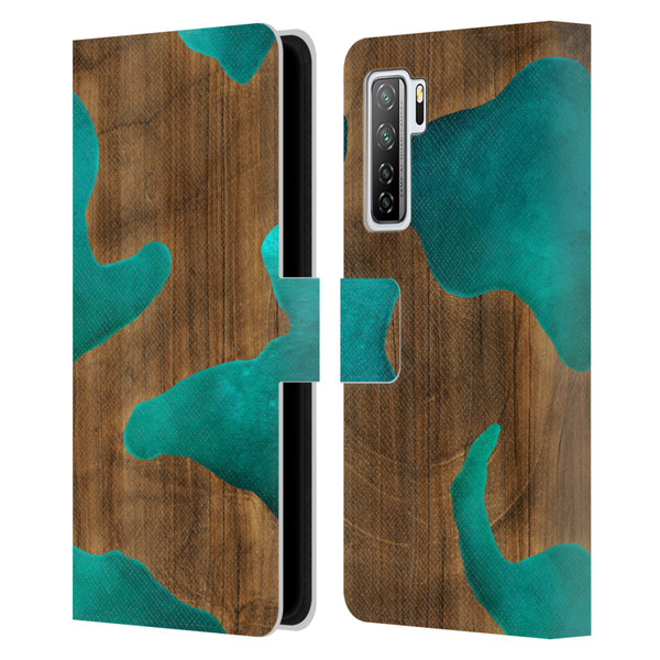 Alyn Spiller Wood & Resin Aqua Leather Book Wallet Case Cover For Huawei Nova 7 SE/P40 Lite 5G