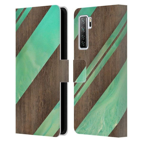 Alyn Spiller Wood & Resin Diagonal Stripes Leather Book Wallet Case Cover For Huawei Nova 7 SE/P40 Lite 5G