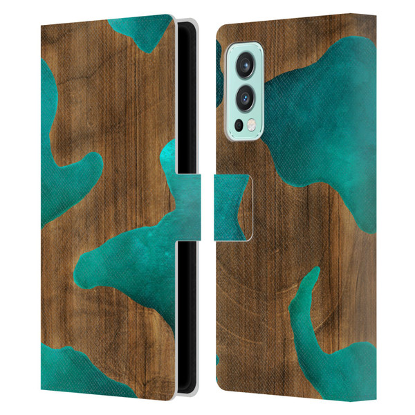 Alyn Spiller Wood & Resin Aqua Leather Book Wallet Case Cover For OnePlus Nord 2 5G
