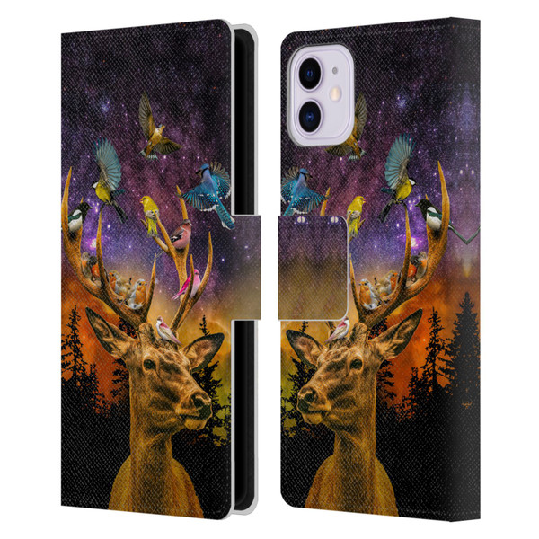 Dave Loblaw Animals Deer and Birds Leather Book Wallet Case Cover For Apple iPhone 11