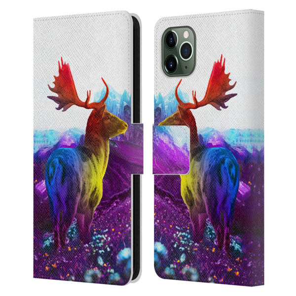 Dave Loblaw Animals Purple Mountain Deer Leather Book Wallet Case Cover For Apple iPhone 11 Pro Max