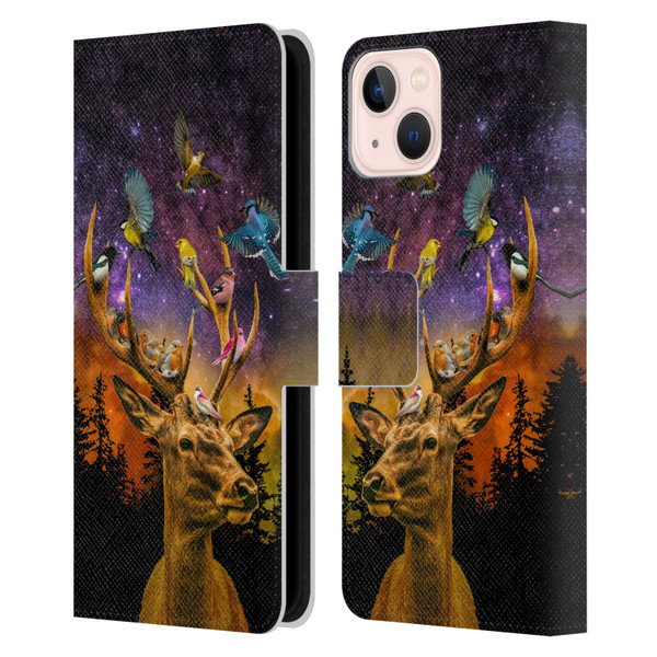 Dave Loblaw Animals Deer and Birds Leather Book Wallet Case Cover For Apple iPhone 13