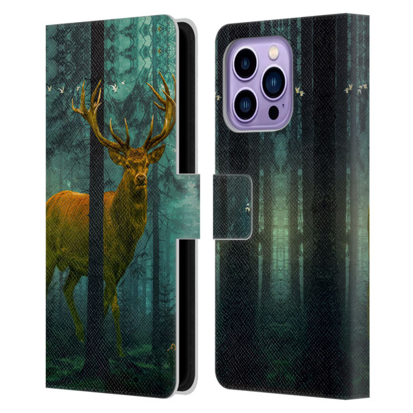 Dave Loblaw Animals Giant Forest Deer Leather Book Wallet Case Cover For Apple iPhone 14 Pro Max