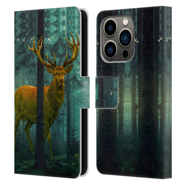 Dave Loblaw Animals Giant Forest Deer Leather Book Wallet Case Cover For Apple iPhone 14 Pro