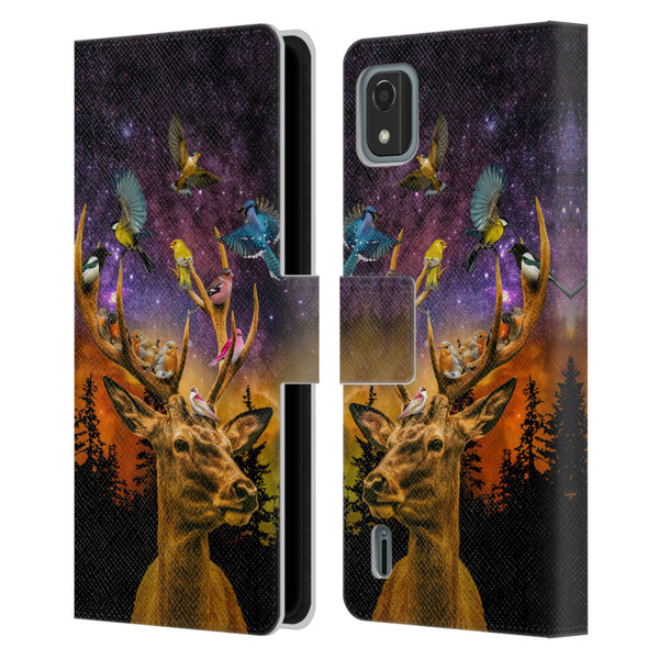 Dave Loblaw Animals Deer and Birds Leather Book Wallet Case Cover For Nokia C2 2nd Edition