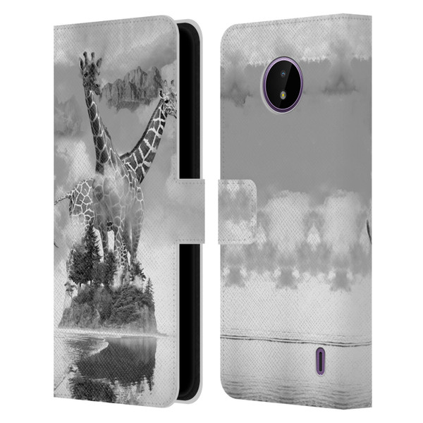 Dave Loblaw Animals Giraffe In The Mist Leather Book Wallet Case Cover For Nokia C10 / C20