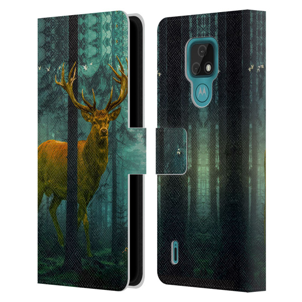 Dave Loblaw Animals Giant Forest Deer Leather Book Wallet Case Cover For Motorola Moto E7