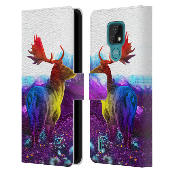 Dave Loblaw Animals Purple Mountain Deer Leather Book Wallet Case Cover For Motorola Moto E7