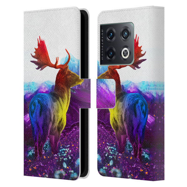 Dave Loblaw Animals Purple Mountain Deer Leather Book Wallet Case Cover For OnePlus 10 Pro