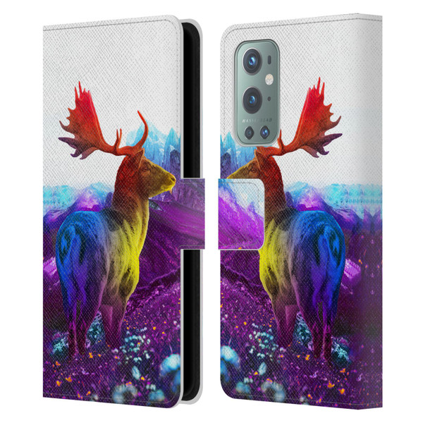 Dave Loblaw Animals Purple Mountain Deer Leather Book Wallet Case Cover For OnePlus 9