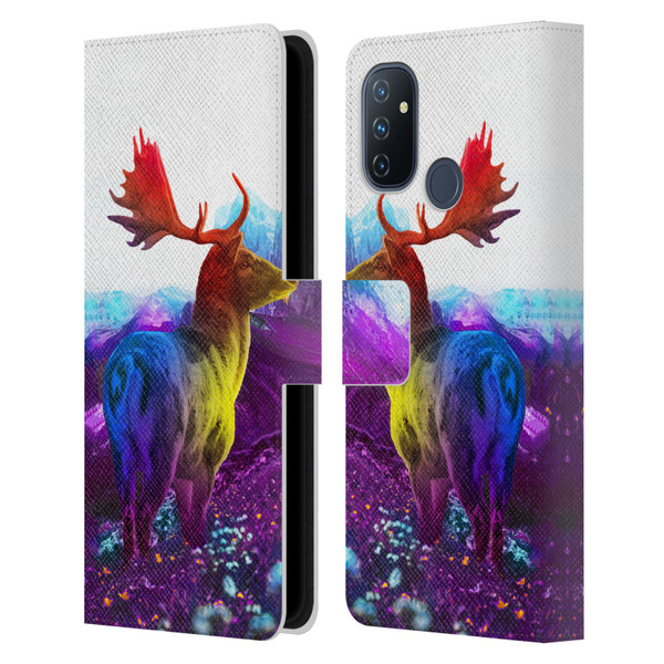 Dave Loblaw Animals Purple Mountain Deer Leather Book Wallet Case Cover For OnePlus Nord N100