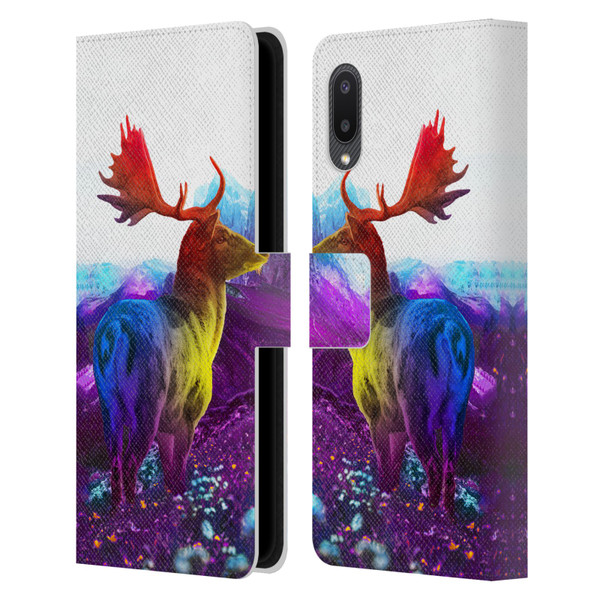 Dave Loblaw Animals Purple Mountain Deer Leather Book Wallet Case Cover For Samsung Galaxy A02/M02 (2021)