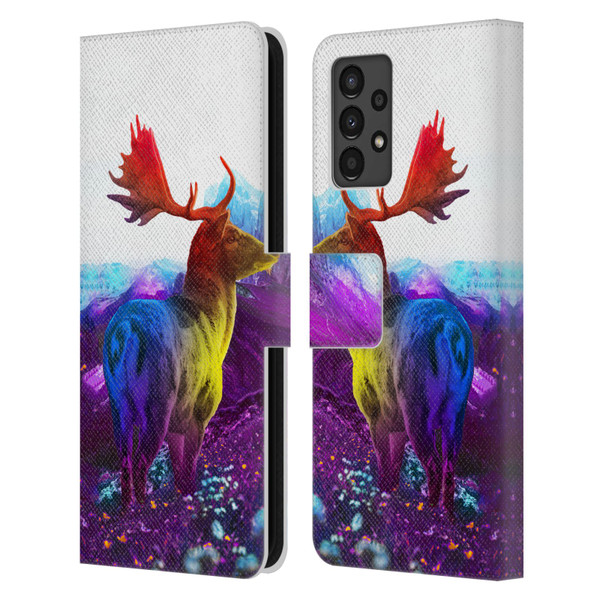 Dave Loblaw Animals Purple Mountain Deer Leather Book Wallet Case Cover For Samsung Galaxy A13 (2022)