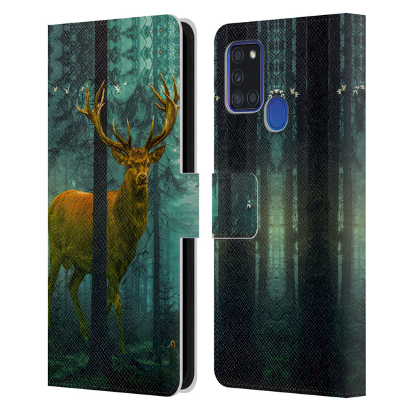 Dave Loblaw Animals Giant Forest Deer Leather Book Wallet Case Cover For Samsung Galaxy A21s (2020)