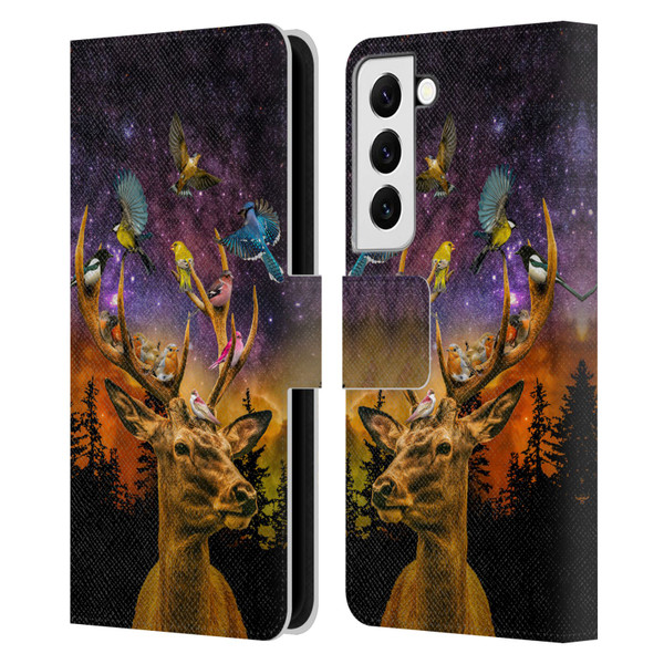 Dave Loblaw Animals Deer and Birds Leather Book Wallet Case Cover For Samsung Galaxy S22 5G