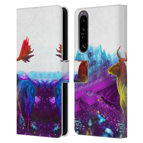 Dave Loblaw Animals Purple Mountain Deer Leather Book Wallet Case Cover For Sony Xperia 1 IV