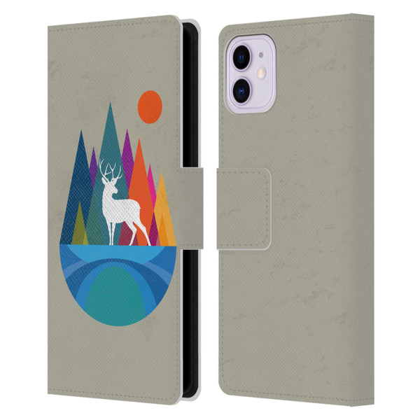 Dave Loblaw Contemporary Art Mountain Deer Leather Book Wallet Case Cover For Apple iPhone 11