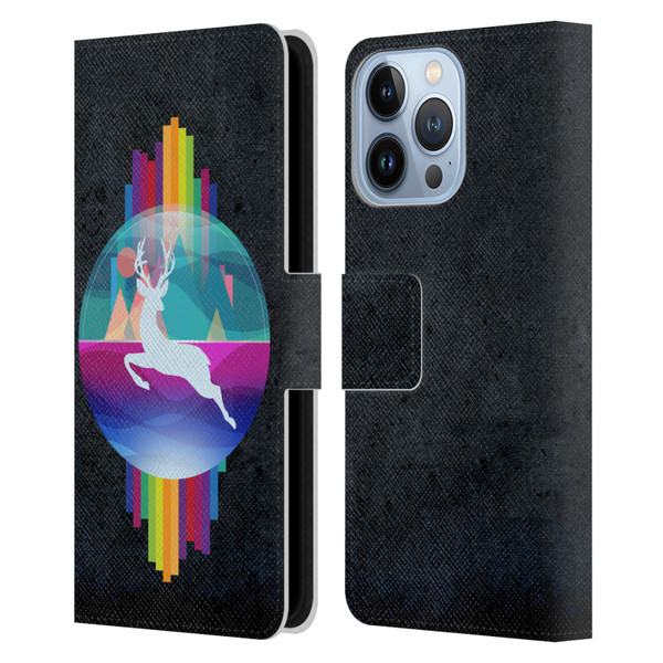 Dave Loblaw Contemporary Art Deer In Dome Leather Book Wallet Case Cover For Apple iPhone 13 Pro