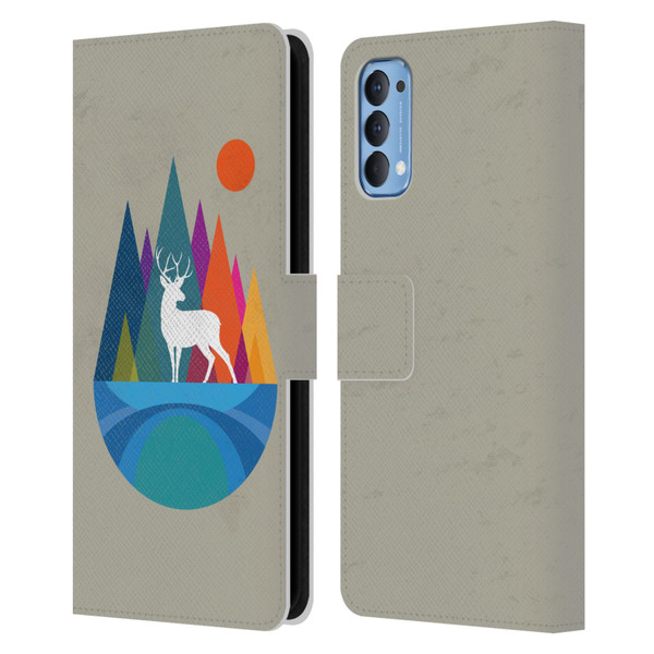 Dave Loblaw Contemporary Art Mountain Deer Leather Book Wallet Case Cover For OPPO Reno 4 5G