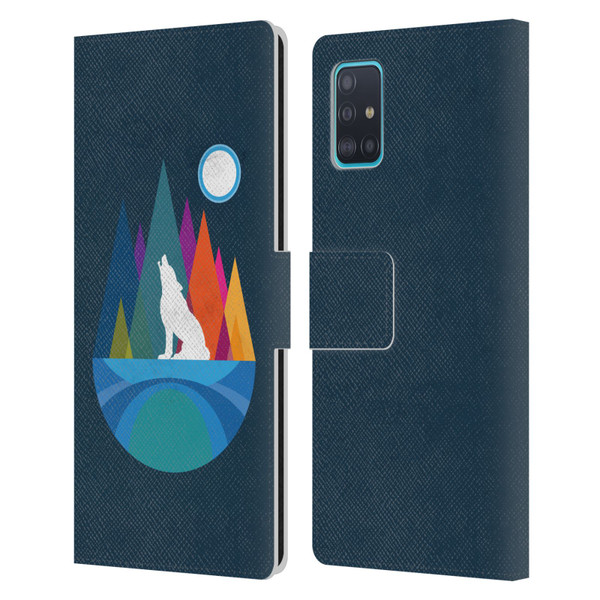 Dave Loblaw Contemporary Art Wolf Mountain With Texture Leather Book Wallet Case Cover For Samsung Galaxy A51 (2019)