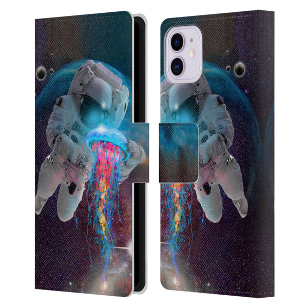 Dave Loblaw Jellyfish Astronaut And Jellyfish Leather Book Wallet Case Cover For Apple iPhone 11