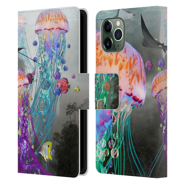 Dave Loblaw Jellyfish Jellyfish Misty Mount Leather Book Wallet Case Cover For Apple iPhone 11 Pro