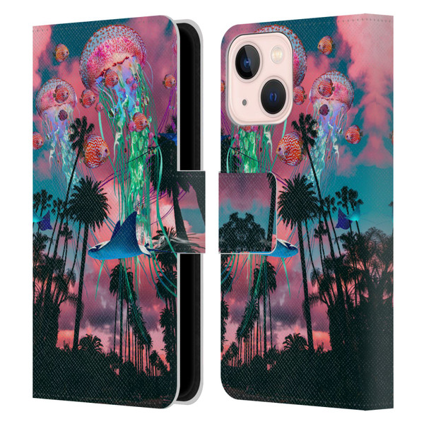 Dave Loblaw Jellyfish California Dreamin Jellyfish Leather Book Wallet Case Cover For Apple iPhone 13 Mini