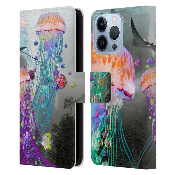 Dave Loblaw Jellyfish Jellyfish Misty Mount Leather Book Wallet Case Cover For Apple iPhone 13 Pro