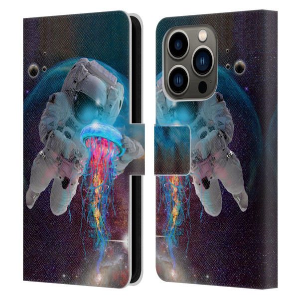 Dave Loblaw Jellyfish Astronaut And Jellyfish Leather Book Wallet Case Cover For Apple iPhone 14 Pro