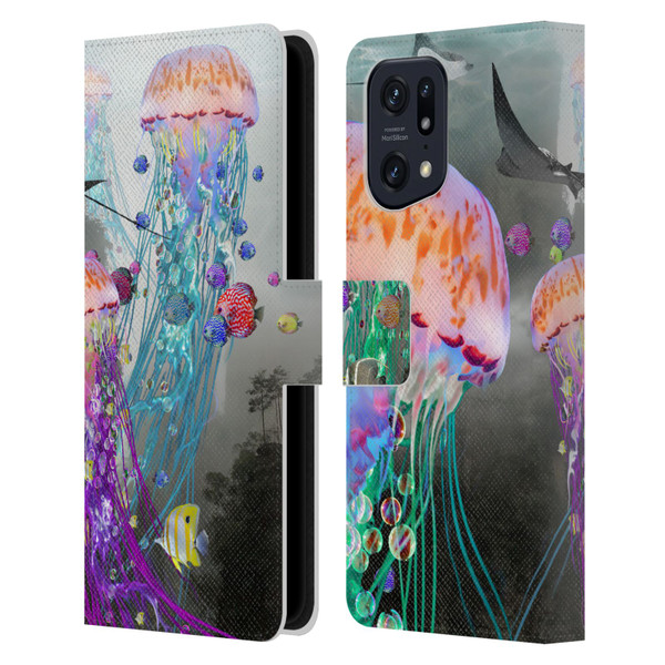 Dave Loblaw Jellyfish Jellyfish Misty Mount Leather Book Wallet Case Cover For OPPO Find X5