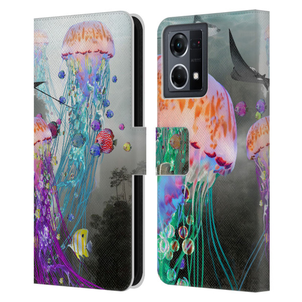 Dave Loblaw Jellyfish Jellyfish Misty Mount Leather Book Wallet Case Cover For OPPO Reno8 4G