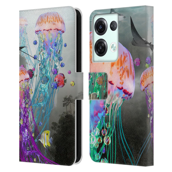 Dave Loblaw Jellyfish Jellyfish Misty Mount Leather Book Wallet Case Cover For OPPO Reno8 Pro