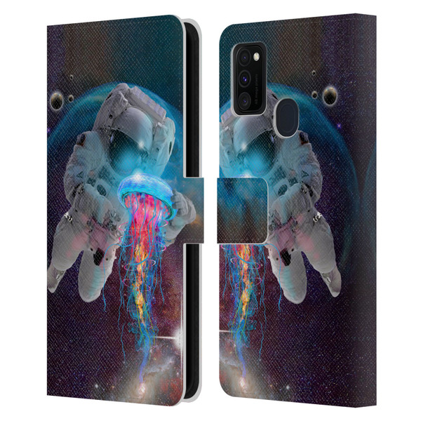 Dave Loblaw Jellyfish Astronaut And Jellyfish Leather Book Wallet Case Cover For Samsung Galaxy M30s (2019)/M21 (2020)