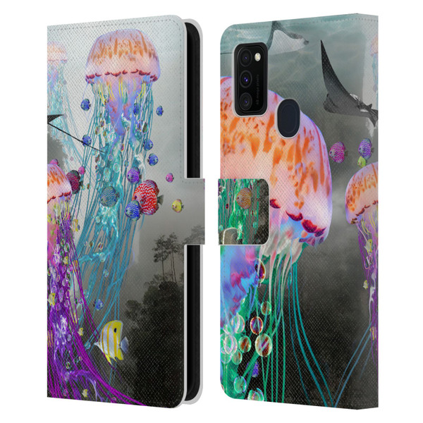 Dave Loblaw Jellyfish Jellyfish Misty Mount Leather Book Wallet Case Cover For Samsung Galaxy M30s (2019)/M21 (2020)