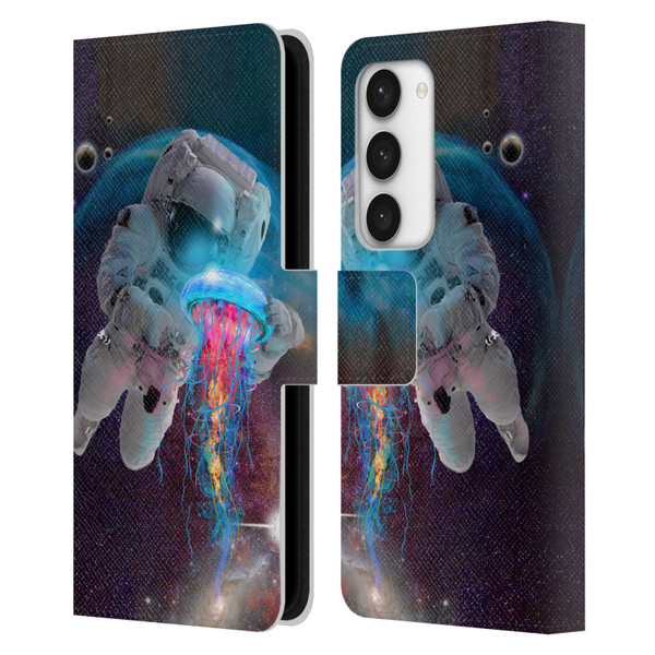 Dave Loblaw Jellyfish Astronaut And Jellyfish Leather Book Wallet Case Cover For Samsung Galaxy S23 5G