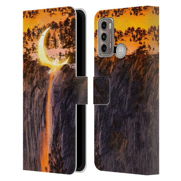 Dave Loblaw Sci-Fi And Surreal Fire Canyon Moon Leather Book Wallet Case Cover For Motorola Moto G60 / Moto G40 Fusion