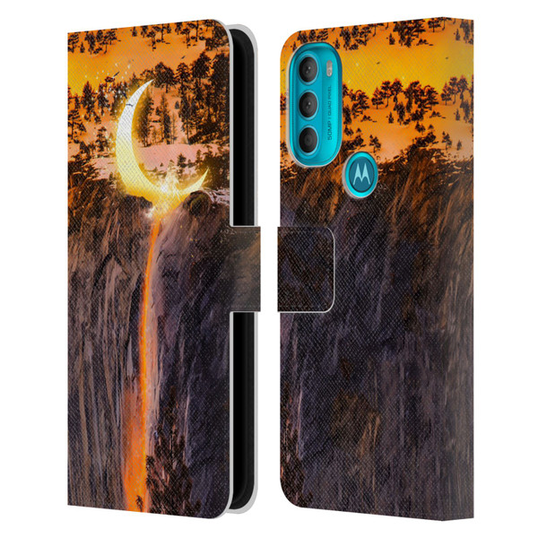 Dave Loblaw Sci-Fi And Surreal Fire Canyon Moon Leather Book Wallet Case Cover For Motorola Moto G71 5G