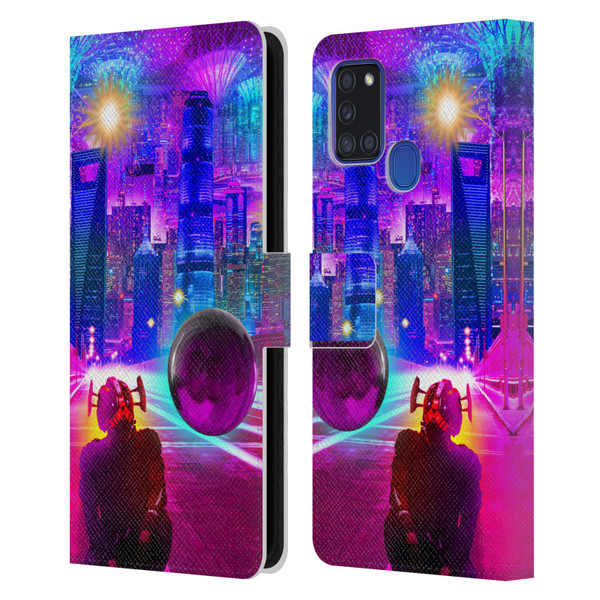 Dave Loblaw Sci-Fi And Surreal Synthwave Street Leather Book Wallet Case Cover For Samsung Galaxy A21s (2020)