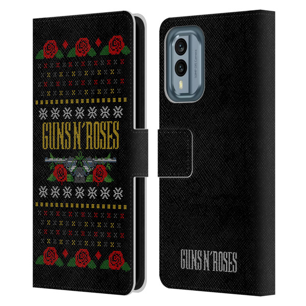 Guns N' Roses Christmas Text Logo Pistol Leather Book Wallet Case Cover For Nokia X30