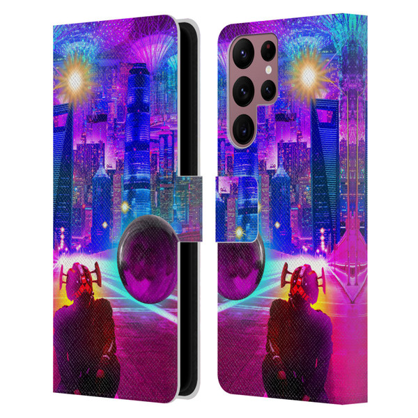 Dave Loblaw Sci-Fi And Surreal Synthwave Street Leather Book Wallet Case Cover For Samsung Galaxy S22 Ultra 5G