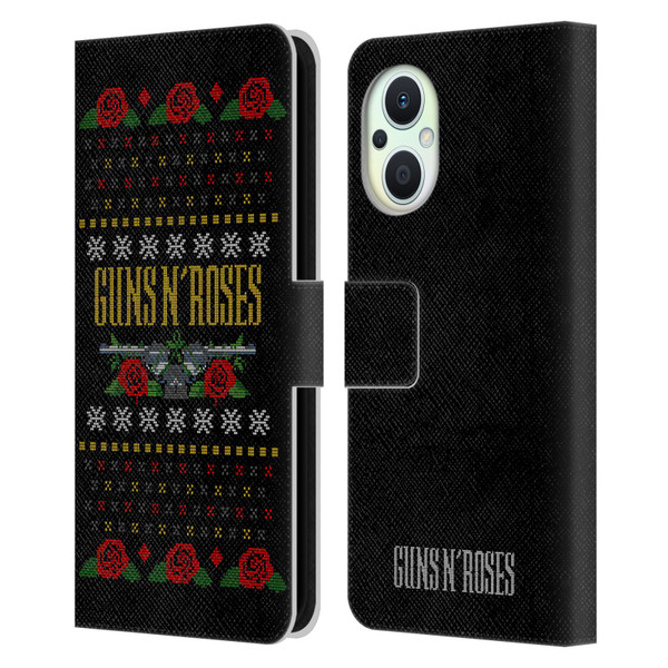 Guns N' Roses Christmas Text Logo Pistol Leather Book Wallet Case Cover For OPPO Reno8 Lite
