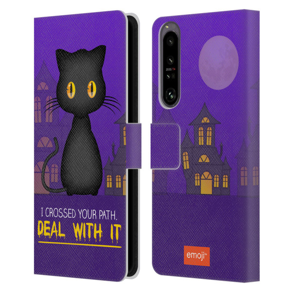 emoji® Halloween Parodies Black Cat Leather Book Wallet Case Cover For Sony Xperia 1 IV