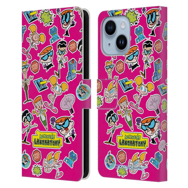 Dexter's Laboratory Graphics Icons Leather Book Wallet Case Cover For Apple iPhone 14 Plus